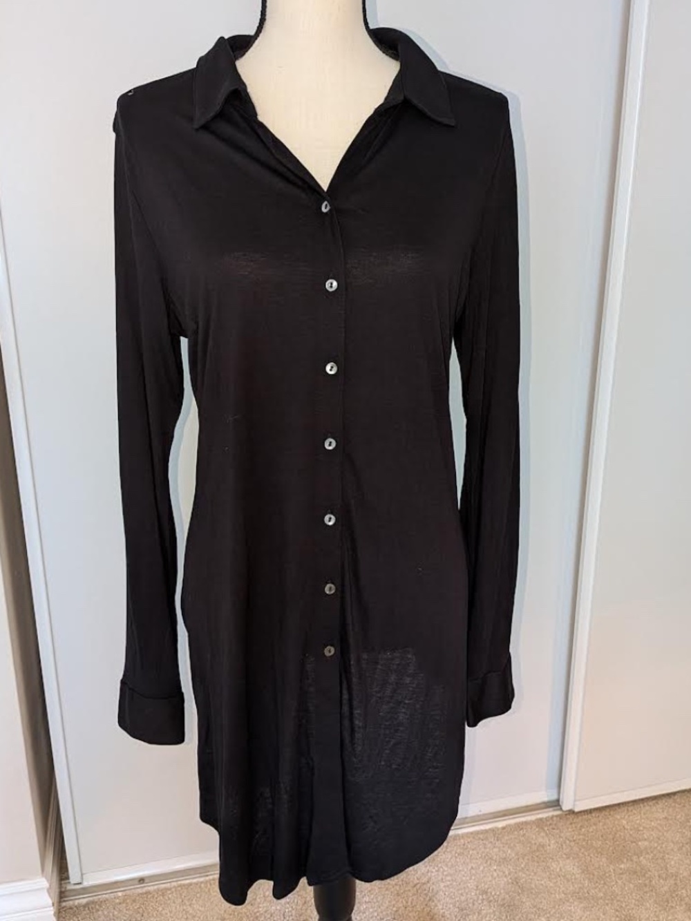 Cino Black Button-Up Shirt dress - LARGE